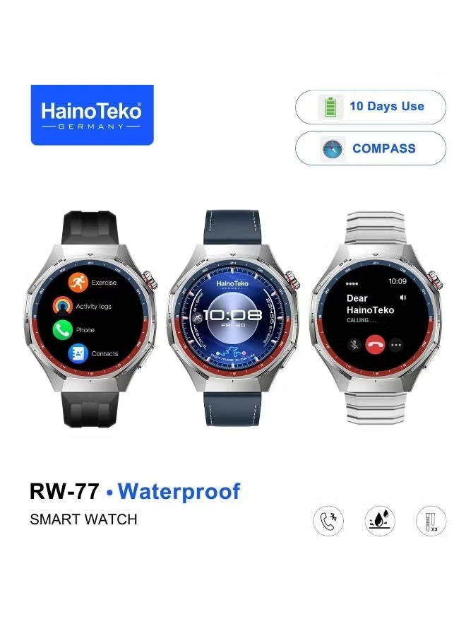 Compare RW77 Waterproof Smart Watch with AMOLED Display, Bluetooth Calling, 10Day Battery Life, 3 Interchangeable Straps, Fitness & Health Tracker for Ladies & Gents – Stylish Blue at KSA Price
