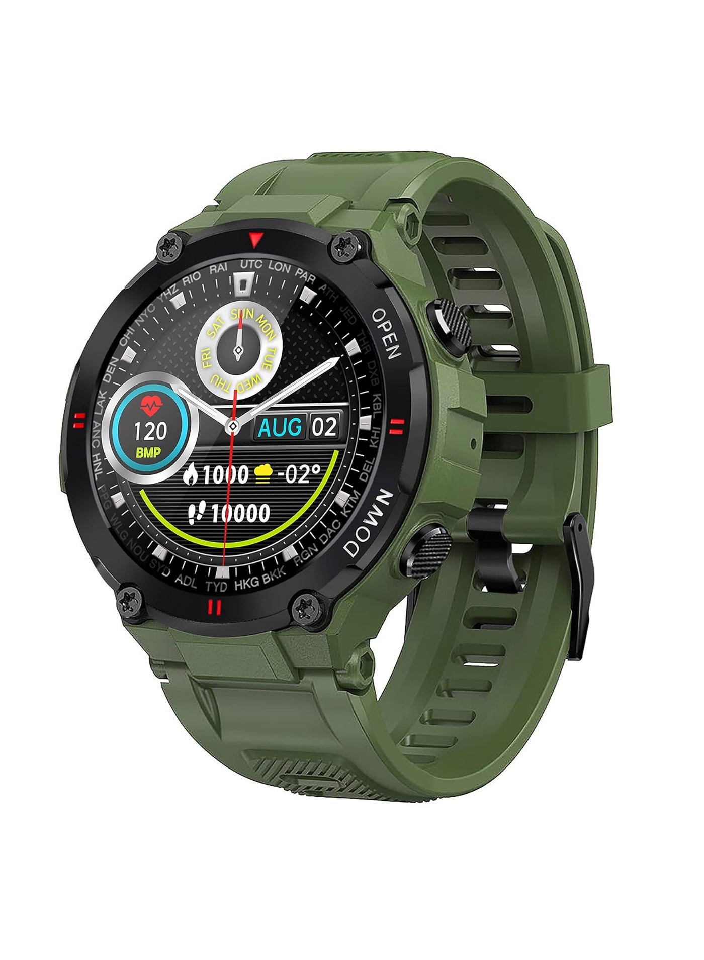 Compare K22 Smart Watch Round Screen Bluetooth Call Outdoor Sports Pedometer Blood Oxygen Blood Pressure Health Monitoring Music Control Green at KSA Price