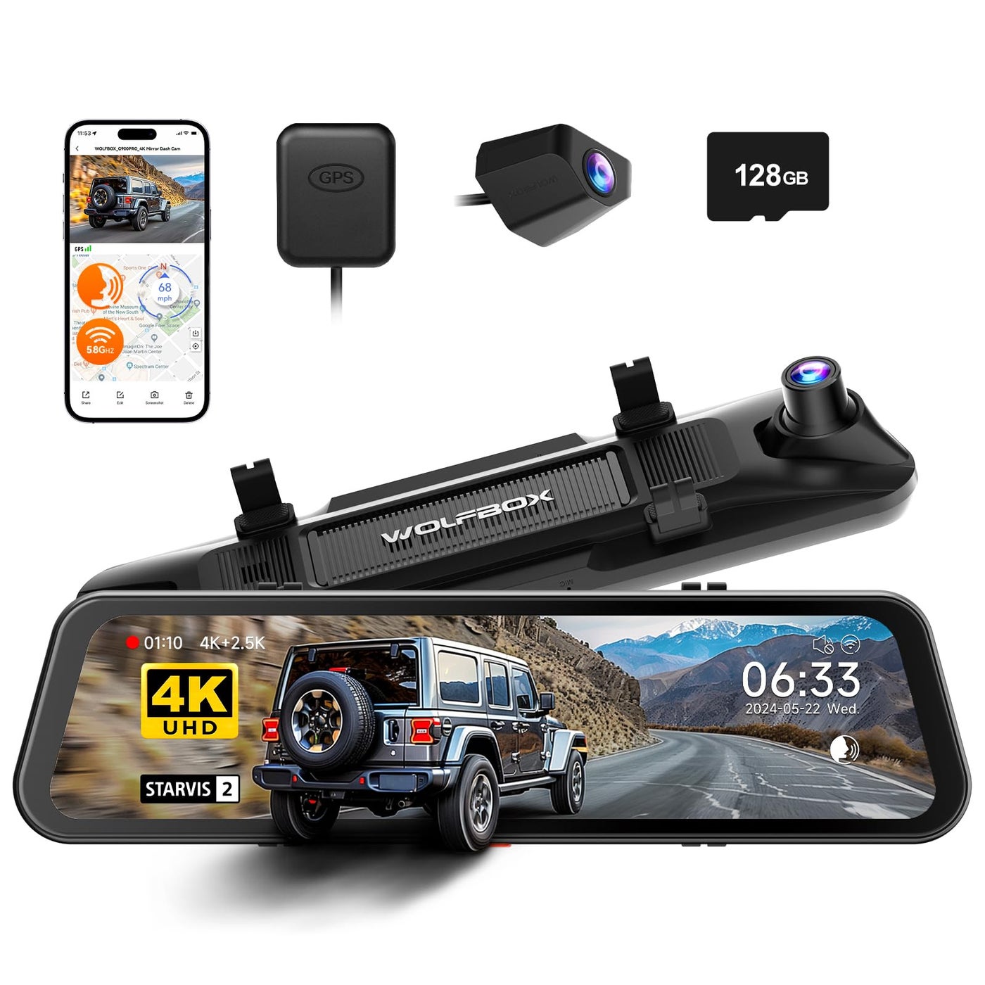 Compare WOLFBOX G900 PRO Mirror Dash Cam with 8MP STARVIS IMX678, Voice Control at KSA Price