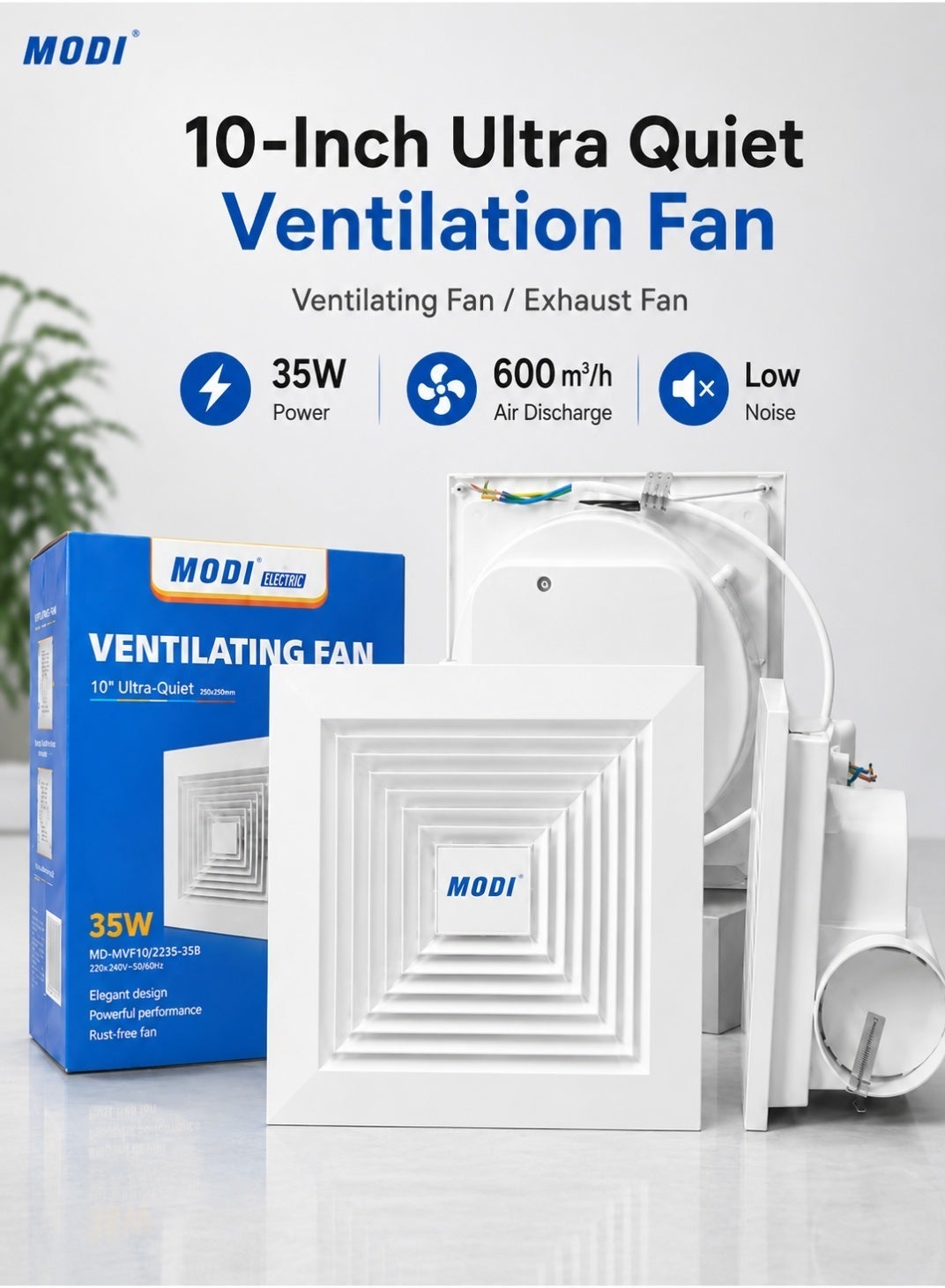 Compare 10 Inch 35W Ultra Quiet Ventilation Exhaust Fan, 600m³h High Airflow Wall Ceiling Vent Fan, Low Noise Electric Extractor Fan for Bathroom Kitchen Office, White at KSA Price