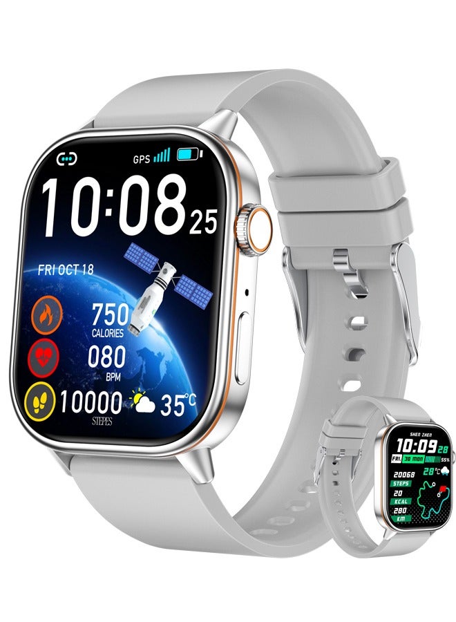 Compare Fashion Smart Watch for Men Women 2.01 GPS Fitness Tracker with Bluetooth Calling, 178 Sport Modes, Heart RateSleep Monitor, Silver Smartwatch for Android iOS at KSA Price