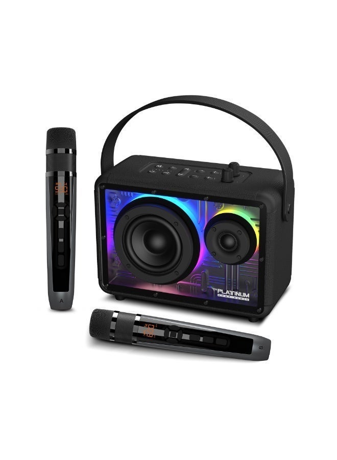 Compare Platinum Apollo pro portable Karaoke speaker with 2 rechargeble wireless mic portable bluetooth speaker for adults kids speaker with RGB Lights Connectivity Aux INOUT USB TWS at KSA Price