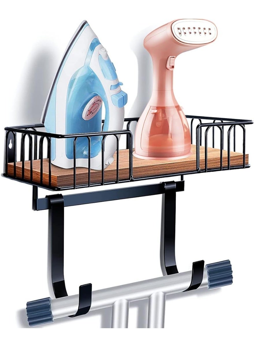Compare Maanys Ironing Board Hanger Wall Mount, Heavy Duty Metal Iron Holder with Wooden Shelf Basket, Adjustable Removable Hooks for TLeg Ironing Board, Laundry Room Storage Organizer Rack at KSA Price