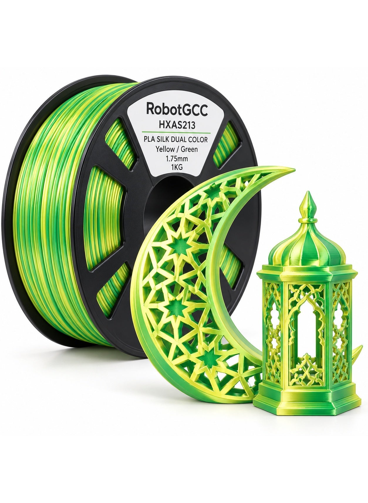 Compare RobotGCC PLA Silk Dual Color Yellow & Green 3D Printer Filament, 1.75mm 1KG, Tropical YellowGreen Fresh Contrast, LowWarping FDM PLA for Plant Models and Educational Projects at KSA Price