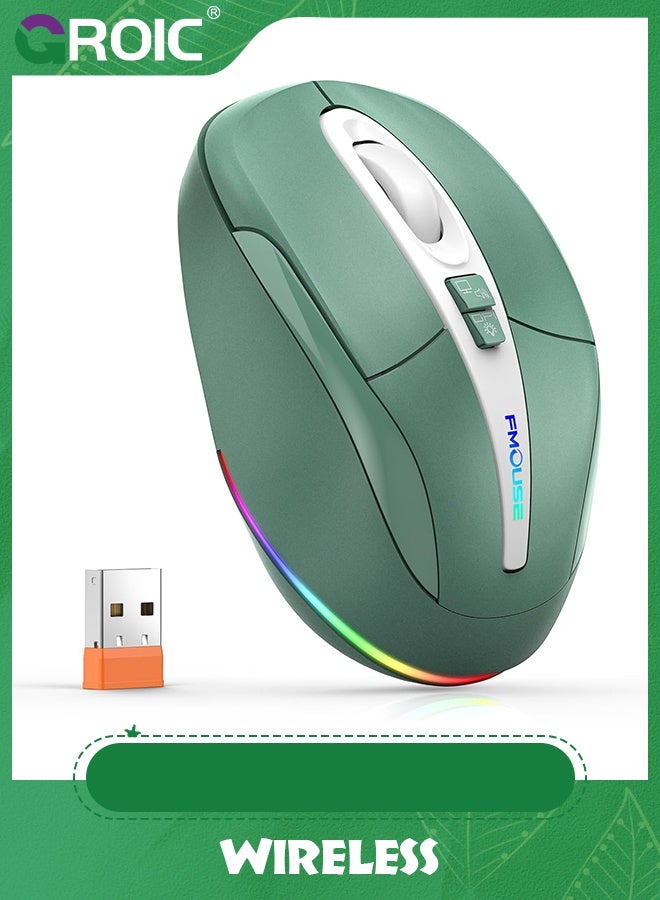 Green Computer Mouse Wireless, Silent with RGB…