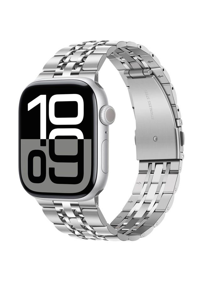 Compare Band Compatible with Apple Watch Band 42mmSeries 10 41mm 40mm 38mm Men Women Strap Solid Stainless Steel Metal Bracelet Compatible with iWatch SE Series 10 9 8 7 6 5 4 3 2 1, Silver at KSA Price