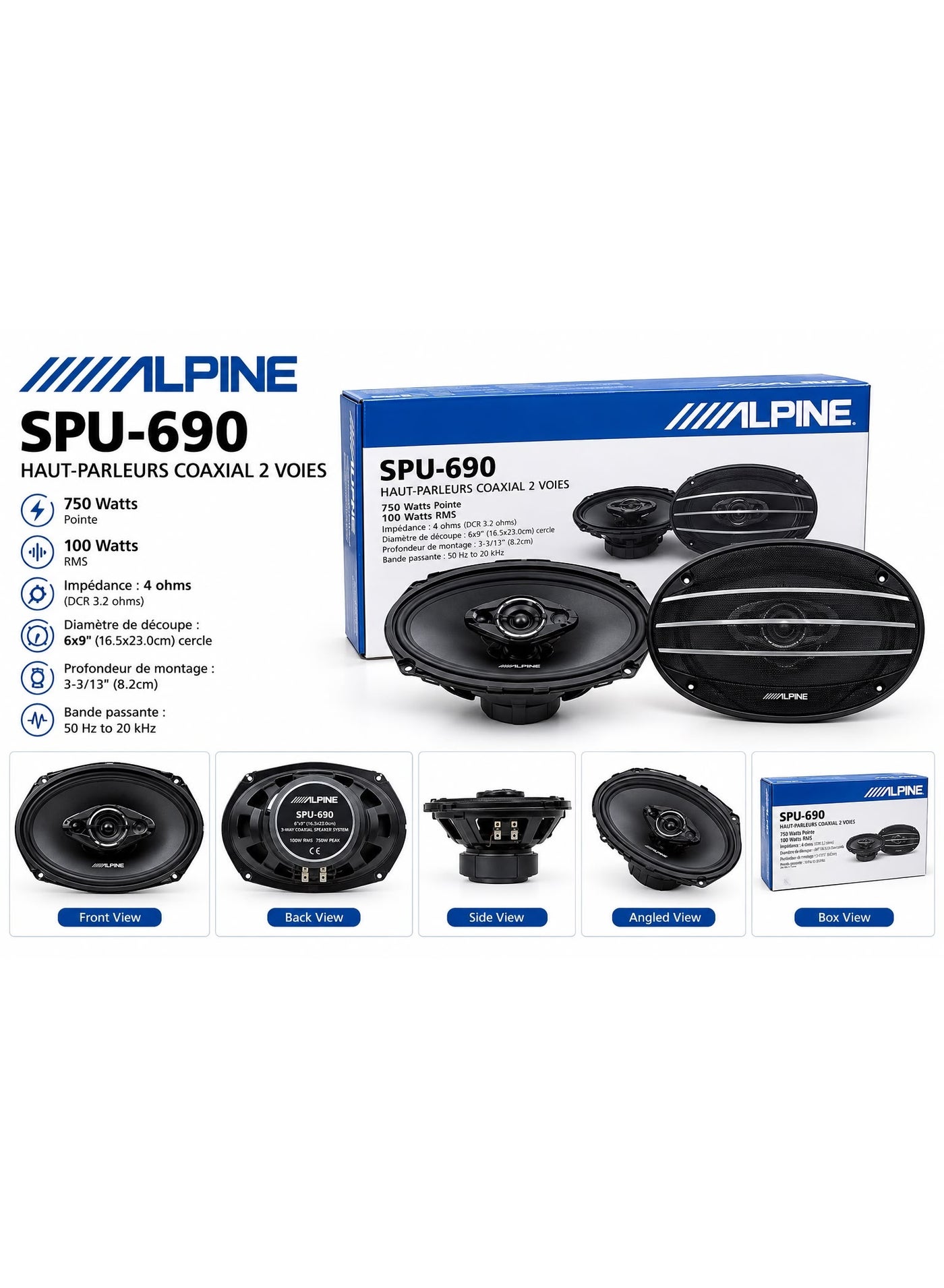 Compare Alpine SPU690 6x9 Inch 2Way Coaxial Car Speakers 750W Peak Power 100W RMS 4 Ohm Black Pair at KSA Price