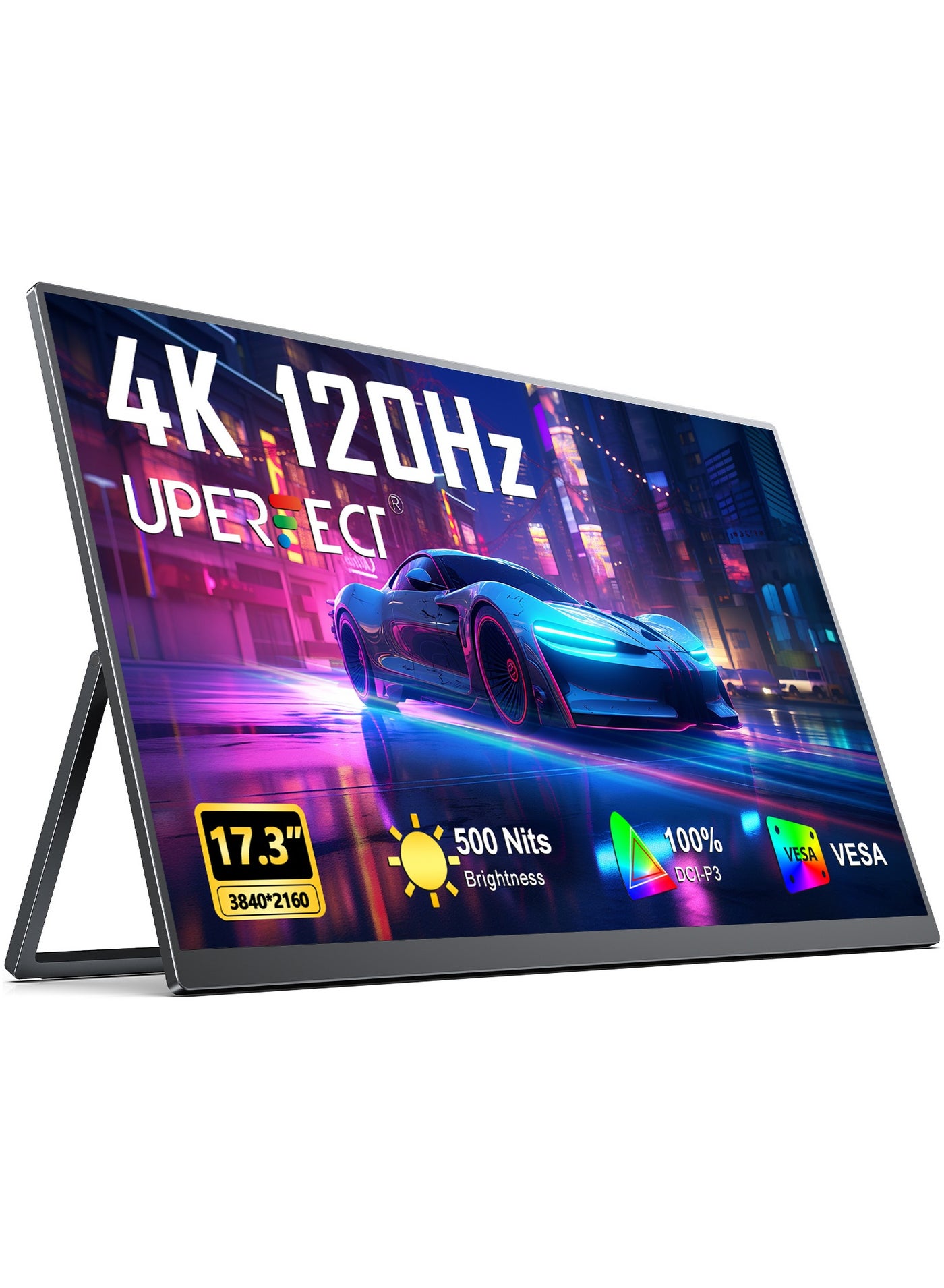 Compare UPERFECT 4K 17.3 Inch Portable Monitor 3840 x 2160 UHD Display 500cdm² Brightness USB C Mini HDMI for Laptop PC Smartphone XBO Switch PS45, Metal Body, Portable Screen VESA Mountable at KSA Price