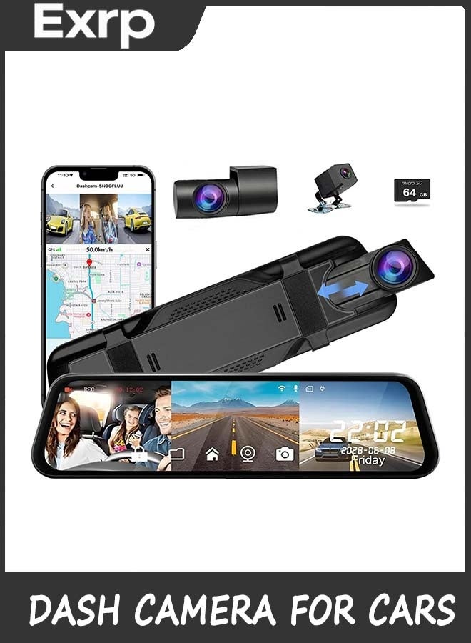 3 Channel Mirror Dash Camera for Cars, 10