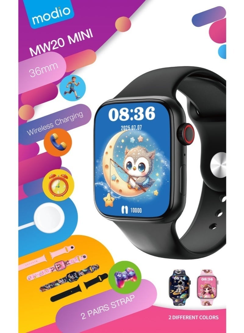 Compare MW20 Mini Kids Watch 36mm Wireless Charging 2 Straps Steps Alarm at KSA Price