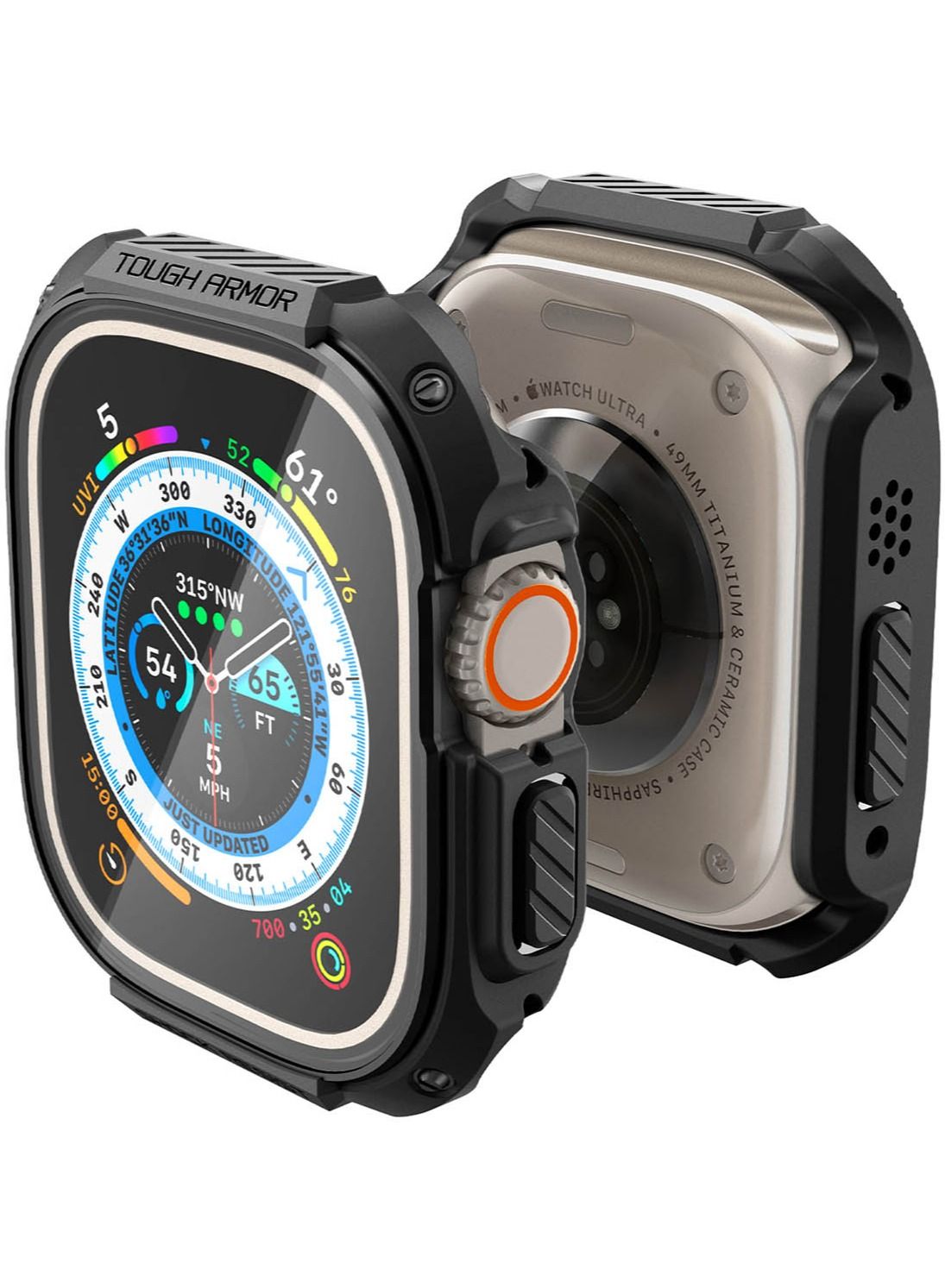 Compare Tough Armor Apple Watch Ultra 49mm Case Cover with Builtin Tempered Glass Screen Protector  Black at KSA Price