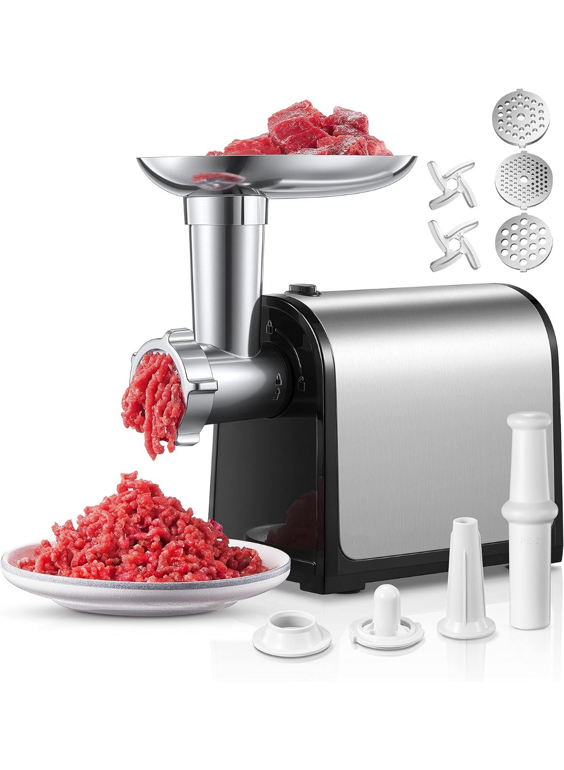 Compare Advanced 3000W electric meat grinder ensures fast mincing, stainless build, several cutting plates, sausage tube included, perfect for cooks needing reliable performance, easy operation, and effective preparation of meatbased dishes at h at KSA Price