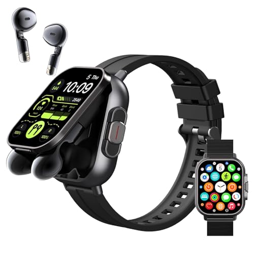 Compare Denash Smart Watch with Earbuds 201 HD Screen Fitness Watch 2 in 1 Smartwatch with 100 Sport Modes Fitness Tracker SleepHeart RateMonitor Pedometer for iOS Android Black at KSA Price