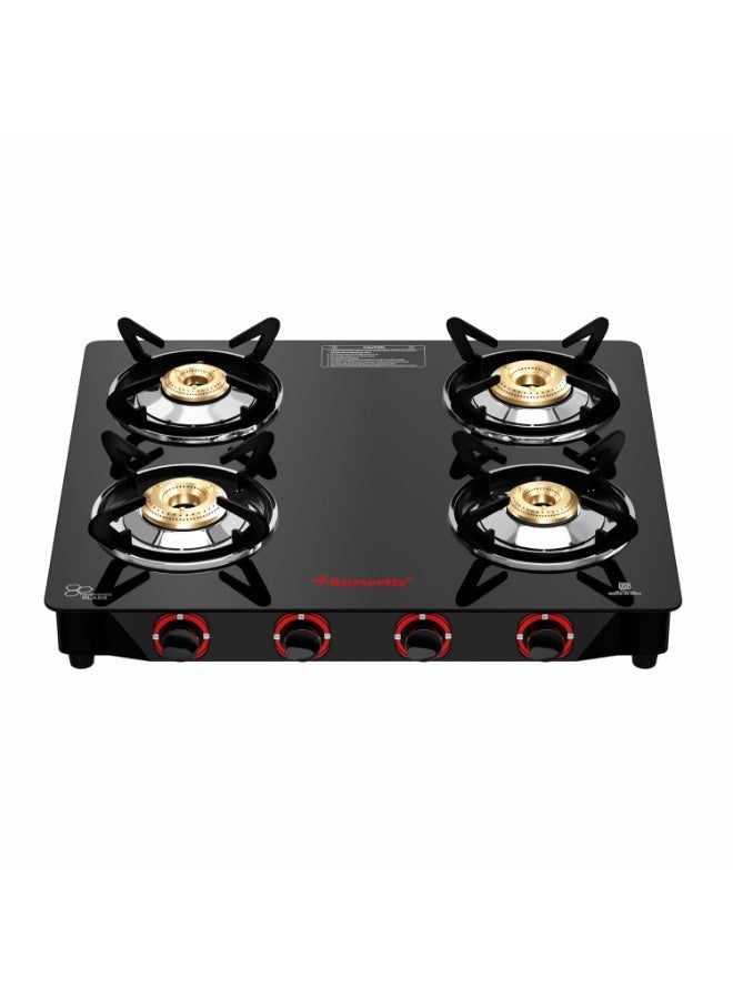 Compare Butterfly Smart 4 Burner Glass Top Gas Stove | Manual Ignition | Scratch Resistant Toughened Glass | Brass Burners | Skidproof Legs | 1 Year Manufacturers Warranty | Black at KSA Price