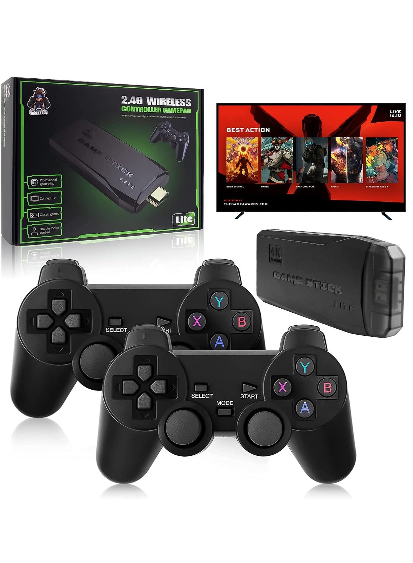 Compare Integrated retro 4K game console with dual 2.4G wireless controllers, plugandplay video game stick, builtin 3,500 games, 9 classic emulators, highdefinition HDMI output for TV 64G, 10000+ games at KSA Price