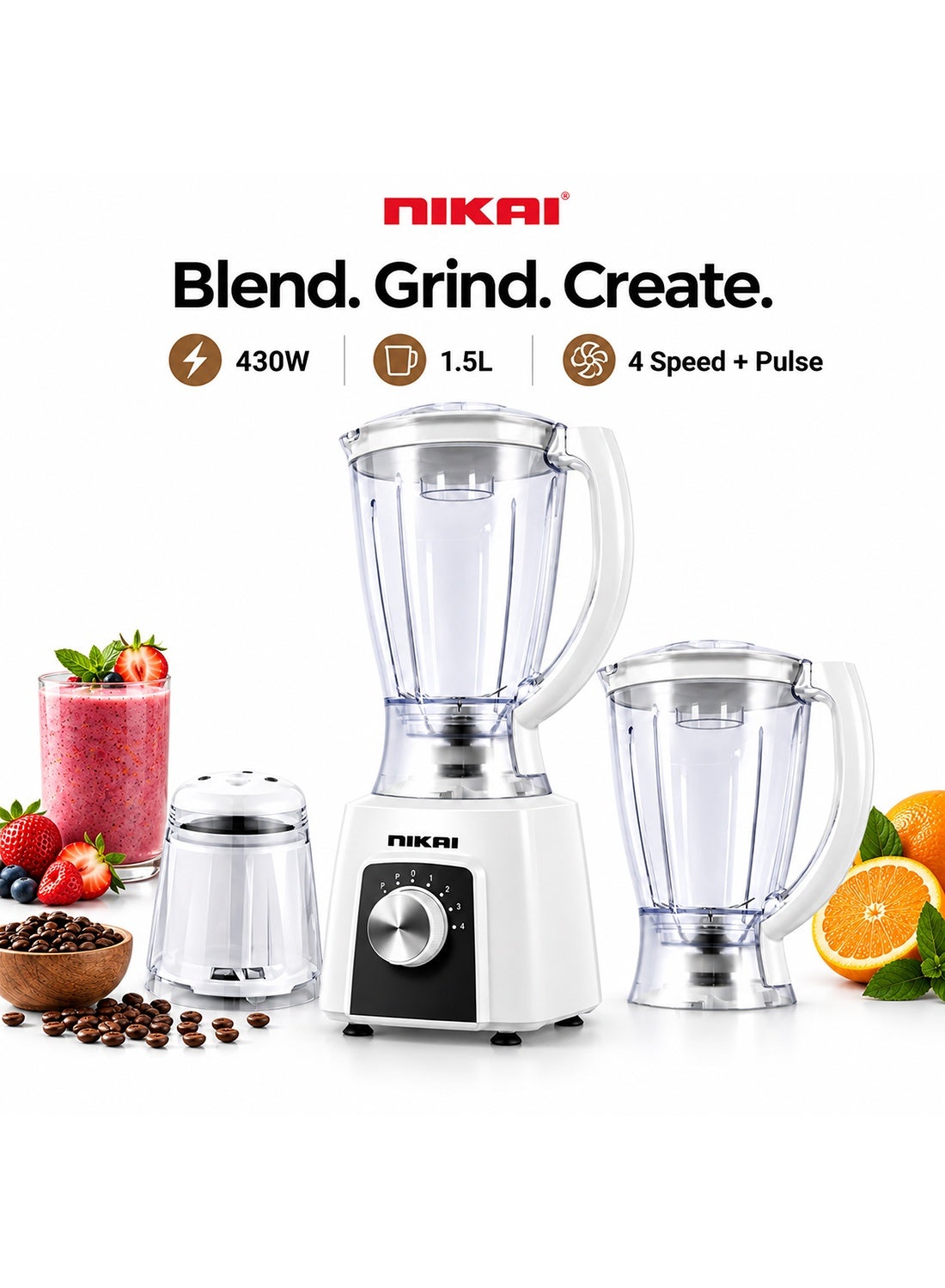 Compare 2 speed with pulse 1.5L plastic jar with 1 dry mill, extra 1.5L plastic jar with safety thermostat 350 W 1.5 L 350 W NB1900NA1 NB2900EB2 White at KSA Price