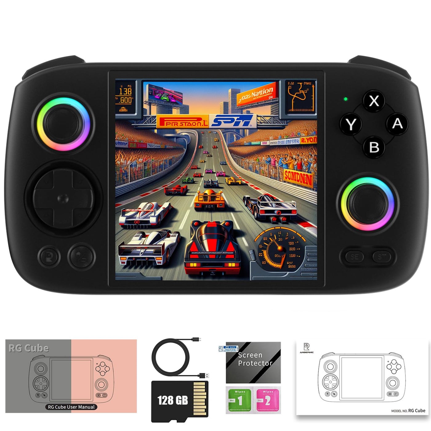 Compare GiipGoop RG Cube Retro Game Console Handheld Game Console 8128G MultiTouch Screen Android 13 System Video Game Console 5200mAh BatteryHighSpeed Fan16 Million Color Rgb LightingBlack at KSA Price