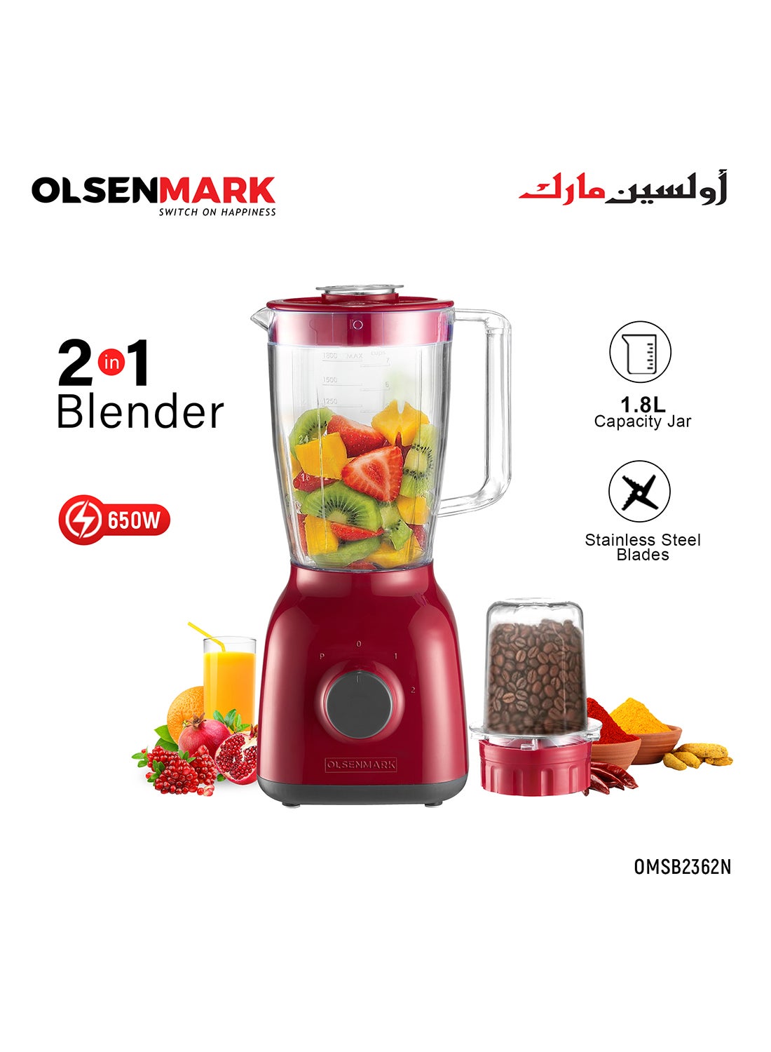 2-In-1 Blender 1.8L | 650W Powerful Motor With…