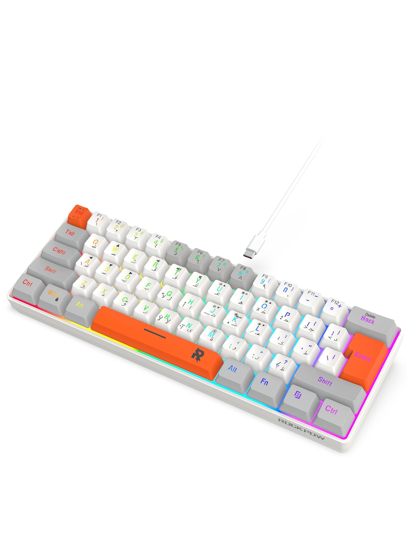 Compare ROCK POW 60% Wired Gaming Keyboard,Arabic English 61Key RGB Backlit Membrane Gaming Keyboard, UltraCompact Mini Waterproof Keyboard for PC Computer Gamer at KSA Price