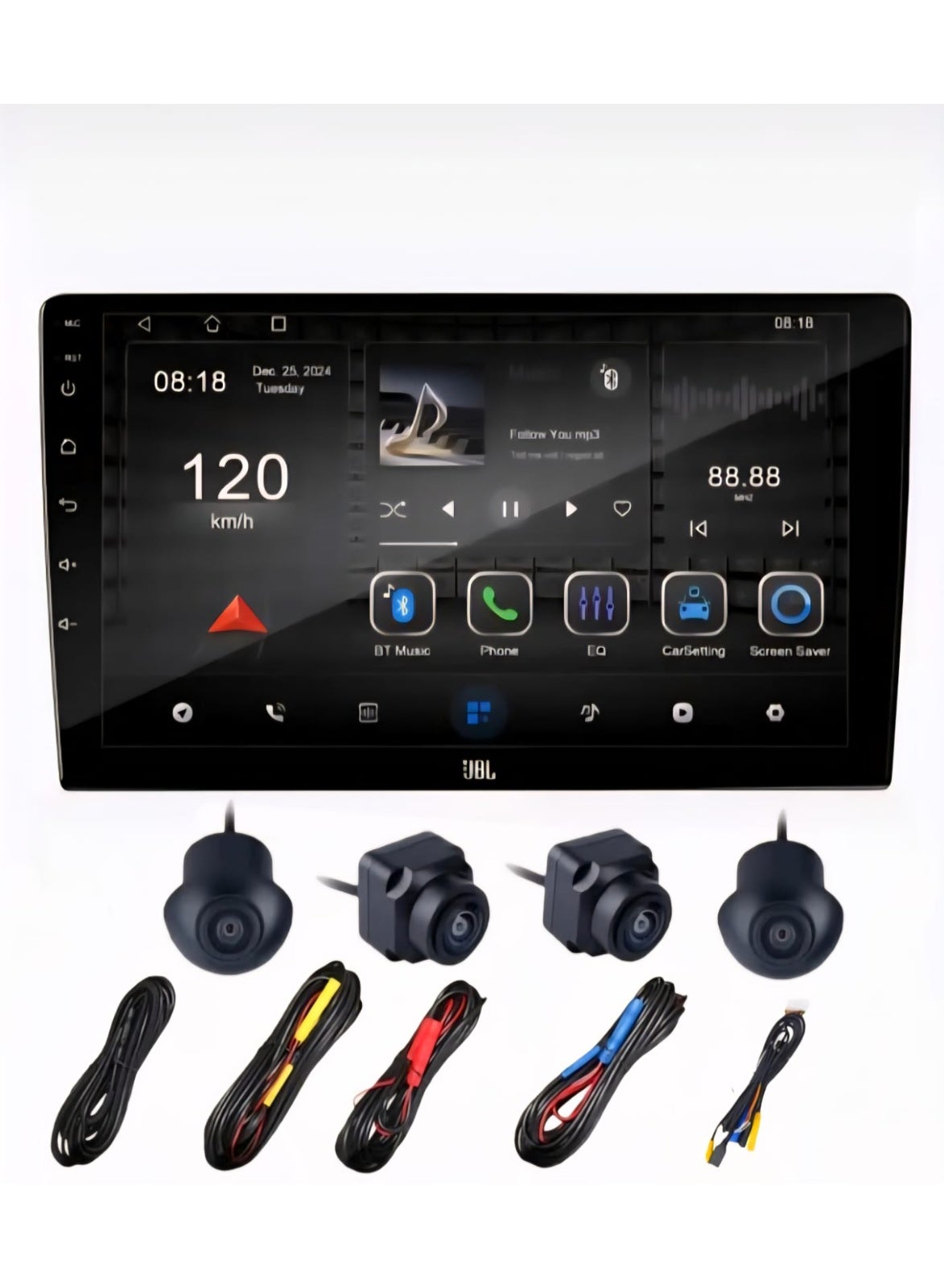 Compare 9 Inch JBL Android Car Stereo 4GB RAM 64GB ROM with 360° Panoramic Camera | Wireless Apple CarPlay & Android Auto | QLED Touchscreen | WiFi Bluetooth GPS | Arabic & English System | Car Radio Multimedia Player at KSA Price