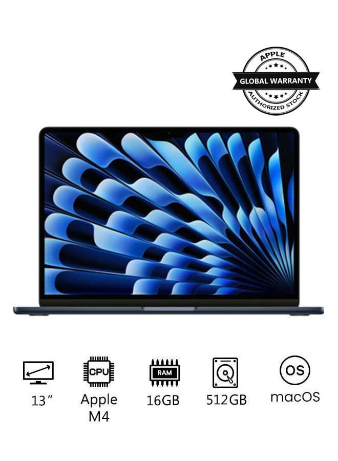 Compare MacBook Air MW133 | 13 Inch Display | Apple M4 Chip | 10Core CPU 10Core GPU | 16GB RAM | 512GB SSD | macOS | English Keyboard | International Version | Midnight at KSA Price