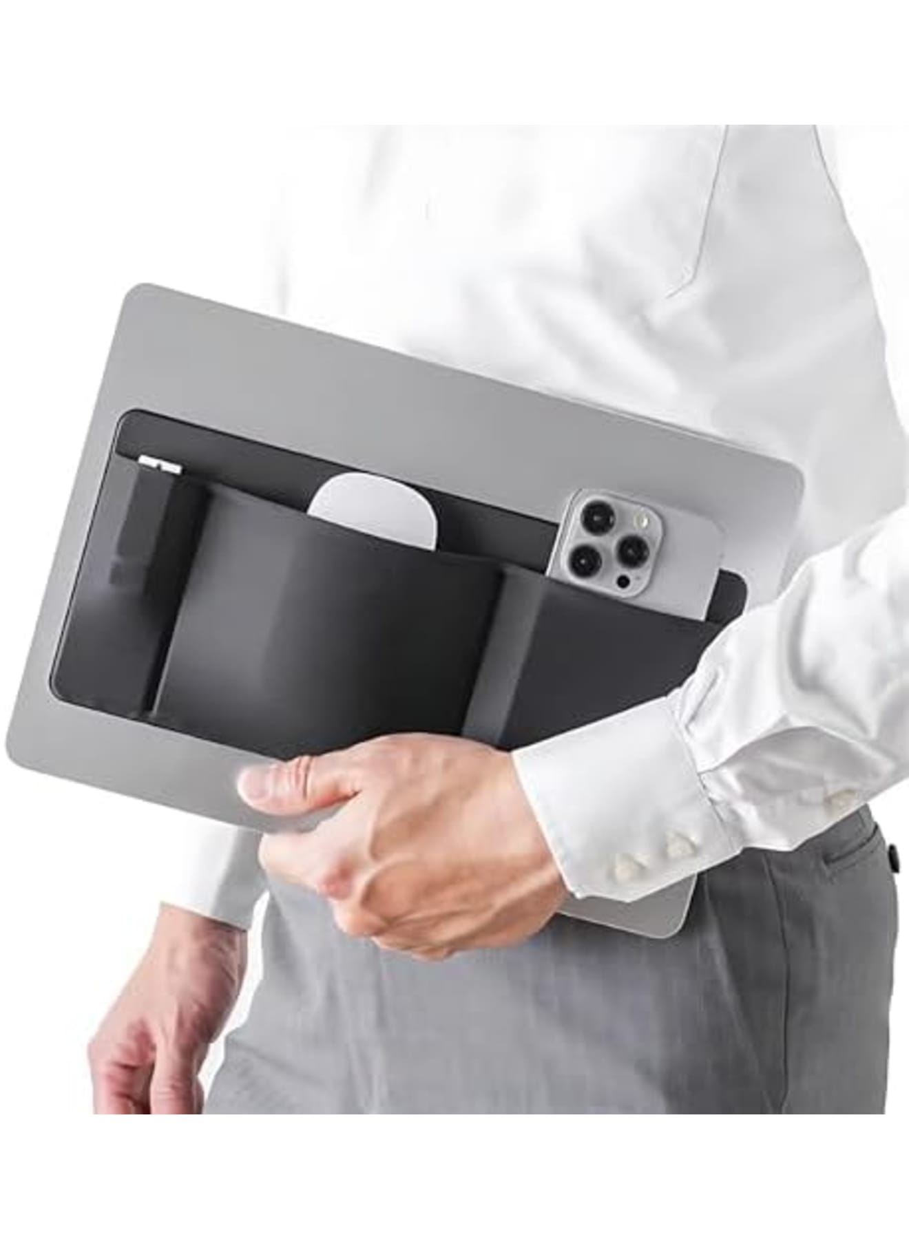 Compare Laptop Mouse Holder StickOn, 3Pocket Organizer for MacBook, External Hard Drive Sleeve, Slim & Minimalist Design for Peripherals, Durable Adhesive for Travel, Hot Desking, and Laptop Storage Black at KSA Price