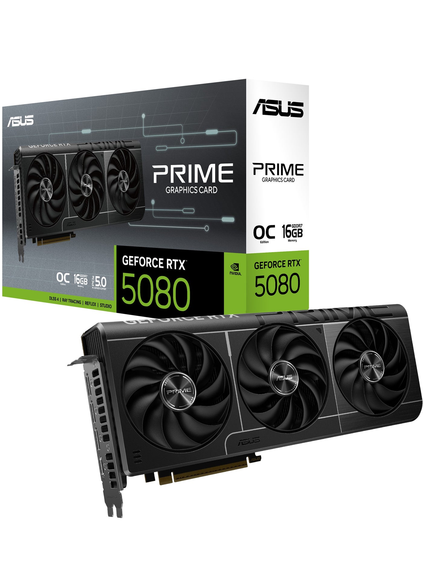 Compare Prime SFFReady GeForce RTX™ 5080 OC Edition 16GB GDDR7 Graphics Card PCIe® 5.0, 16GB GDDR7, HDMI®DP 2.1, 2.5Slot, Axialtech Fans, Vapor Chamber, Dual BIOS at KSA Price