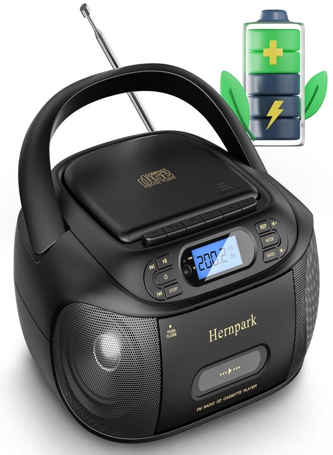 Compare Hernpark CD Cassette Player Combo, Rechargeable Boombox with Bluetooth 5.1, Tape Recording, FM Radio, Super Bass, Stereo Sound, AuxUSB Drive, Headphones Jack, Boom Box for Indoor Outdoor at KSA Price