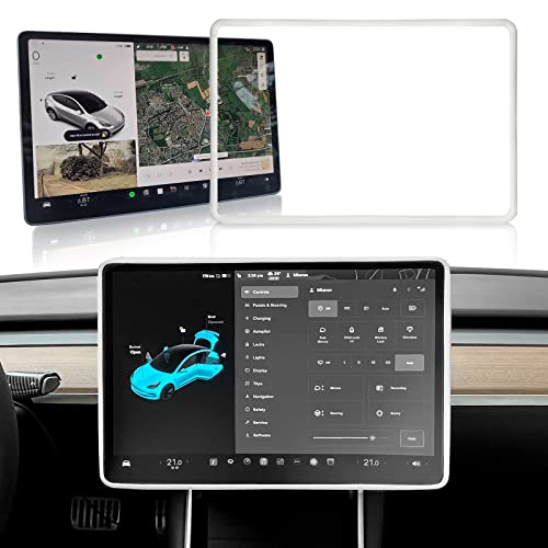 Compare ONKENTET Screen Protector Frame Compatible with Tesla Model 3 Model Y 2024 2023 2022 2021 2020 2019 Screen Edge Protector Cover Center Console Decoration Interior Accessories White at KSA Price