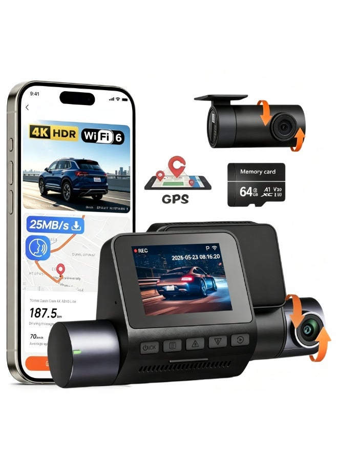 Compare Dash Cam Front and Rear, 4KFull HD Dash Cam, Free 64GB Card, Builtin WiFi GPS, 3inch IPS Screen, Night Vision, 170° Wide Angle, WDR, 24hour Parking Mode at KSA Price