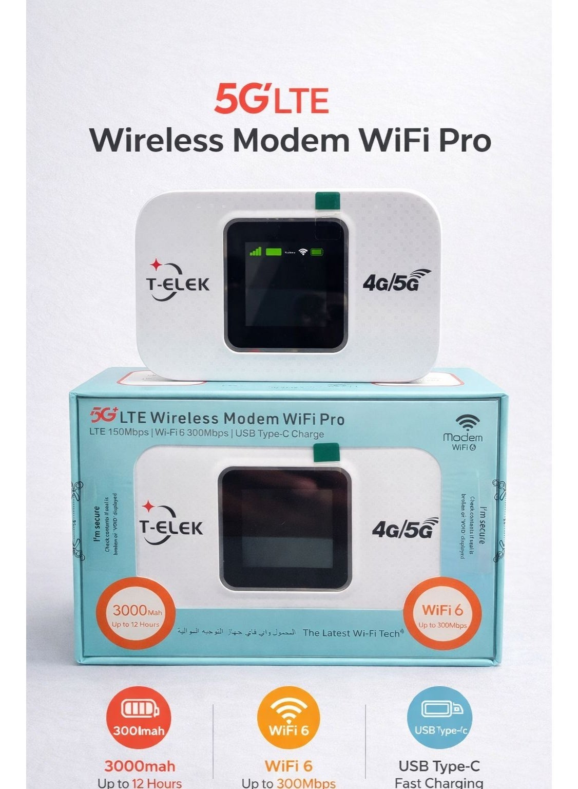 Compare 4G5G LTE Portable WiFi Router – Wireless Modem WiFi 6 Hotspot with 3000mAh Battery, TypeC Charging, HighSpeed Internet Sharing at KSA Price