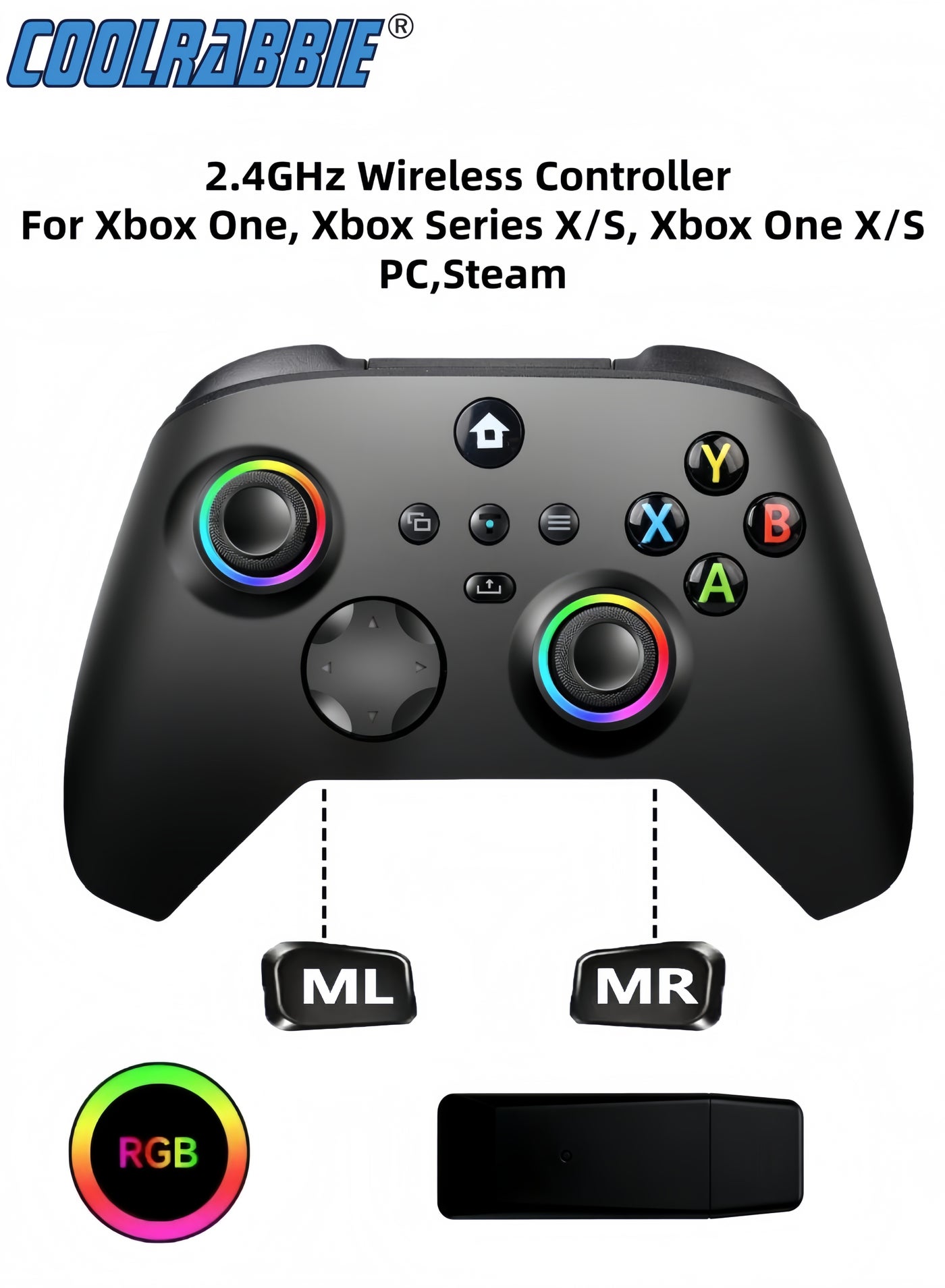 RGB Wireless Game Controller For Xbox One, Xbox…