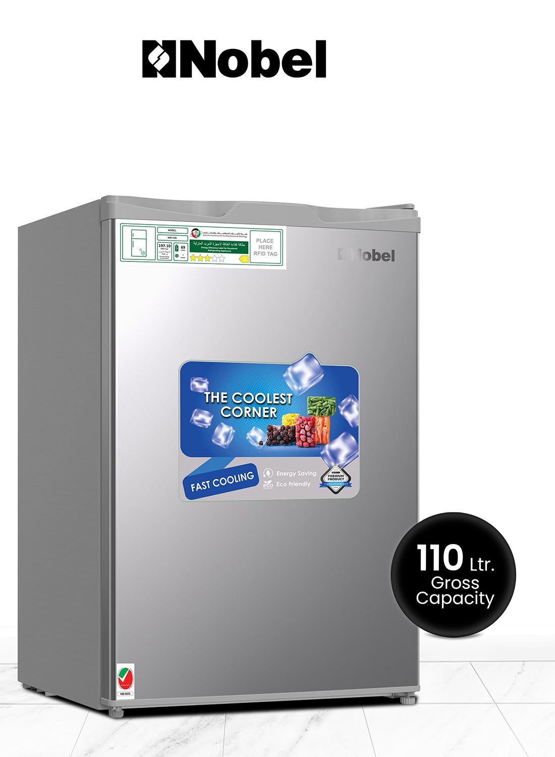 Compare 110L Gross  69L Net Capacity Refrigerator, Mechanical Control, R600a Refrigerant, Noise Level 40dB, Inside Light, Adjustable Feet, Metal Shelf, Defrost NR110S Silver at KSA Price