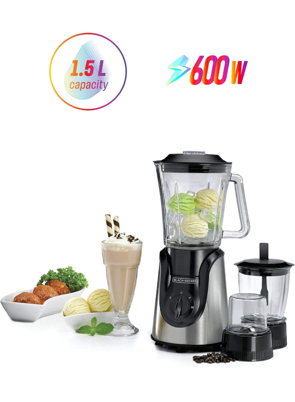 Compare Glass Blender, Six Blade System, Variable Speed, Pulse Function, Includes Accessories, Modern Chrome Design, 1.5 L 600 W BX600GB5 SilverBlack at KSA Price