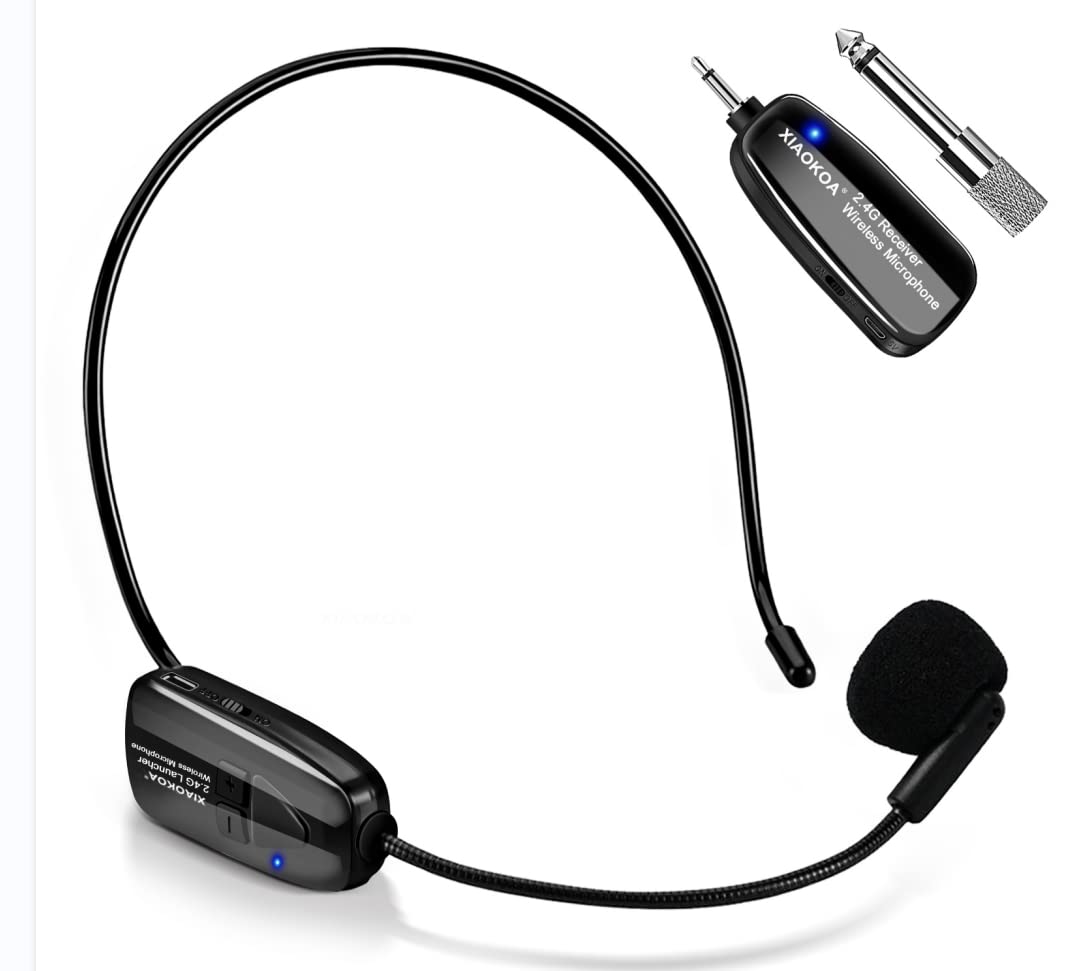 Compare XIAOKOA 2.4G Wireless Microphone Headset, 50m Stable Transmission, Dual Micro USB Charging, Compatible with PA Systems at KSA Price