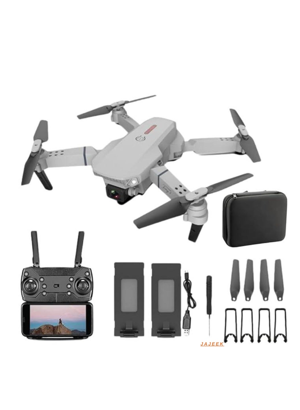 Compare Foldable Quadcopter Drone with 360° Roll, Dual HD Camera, 150m Range, 2530 Min Flight Time, Speed Control, Gesture Manipulation, Optical Flow & Avoidance, Includes 2 Batteries, Grey at KSA Price