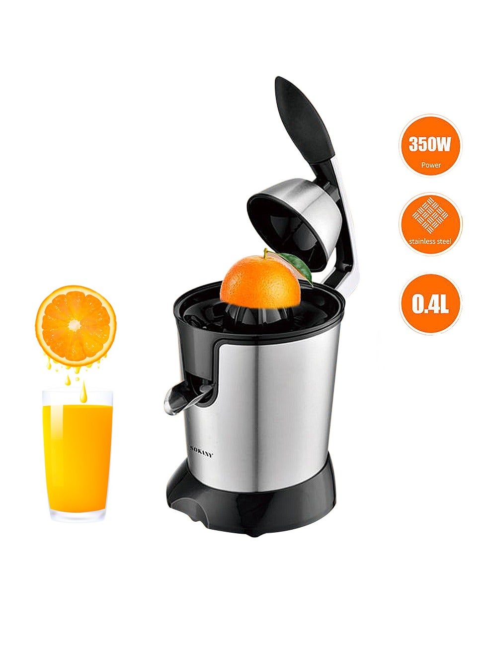 Compare Electric Citrus Juicer 350W Stainless Steel Orange Juicer Freshly Pressed Fruit for Squeezes Oranges Lemons Lime Juices JE651E Black at KSA Price