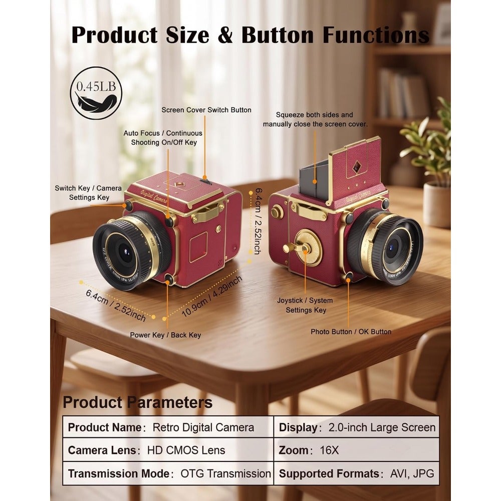 Compare Vintage Digital Camera, 64MP 2.7K Retro Point and Shoot Camera with Autofocus, 2 IPS WaistLevel Screen 32GB TF Card, 16X Zoom Compact Photography Camera for Beginners Red at KSA Price