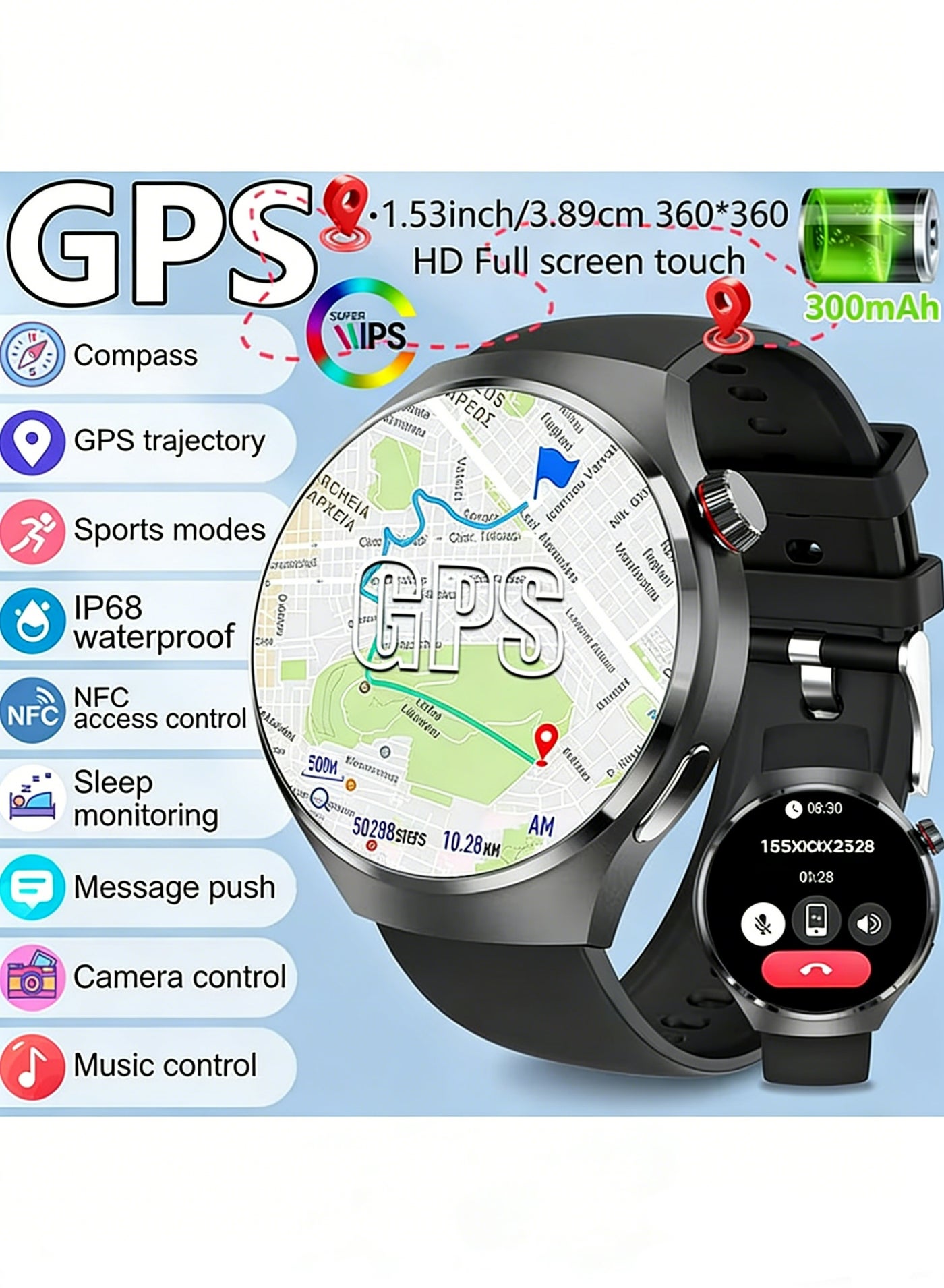 Compare Mens Smart Watch Outdoor Multi Sport Mode 1. 53inch HD Screen 300mAh Battery Capacity Wireless Call Mens Watch, Fitness Tracker, Workout Companion, Sleek Smartwatch For Men at KSA Price