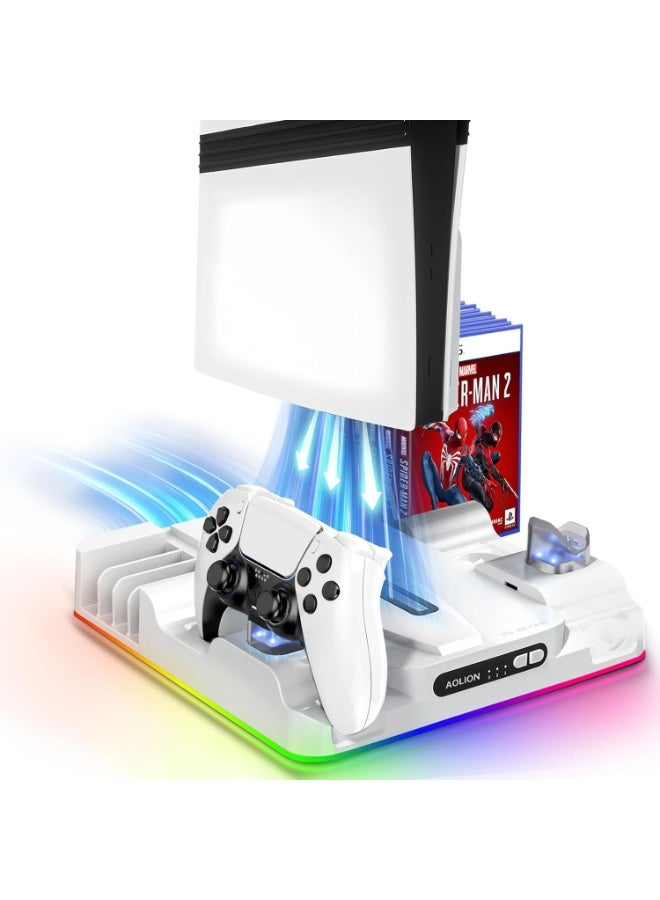 Compare PS5SlimPro Stand with Cooling Station, Controller Charging Station and RGB LED, Playstation 5SlimPro DiscDigital Console Stand Accessories, Cooling Fan, Game Slot, Usb Charging at KSA Price