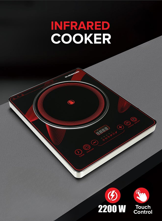 Compare Digital Control Electric Infrared Cooker, Single Cooking Hob, Burner With Adjustable Temperature, Energy Saving Touch Control, 20 Settings, Stainless Steel Body and Tempered Glass Panel, 2 Years Warranty 2200 W OMIC2092M BlackRed at KSA Price