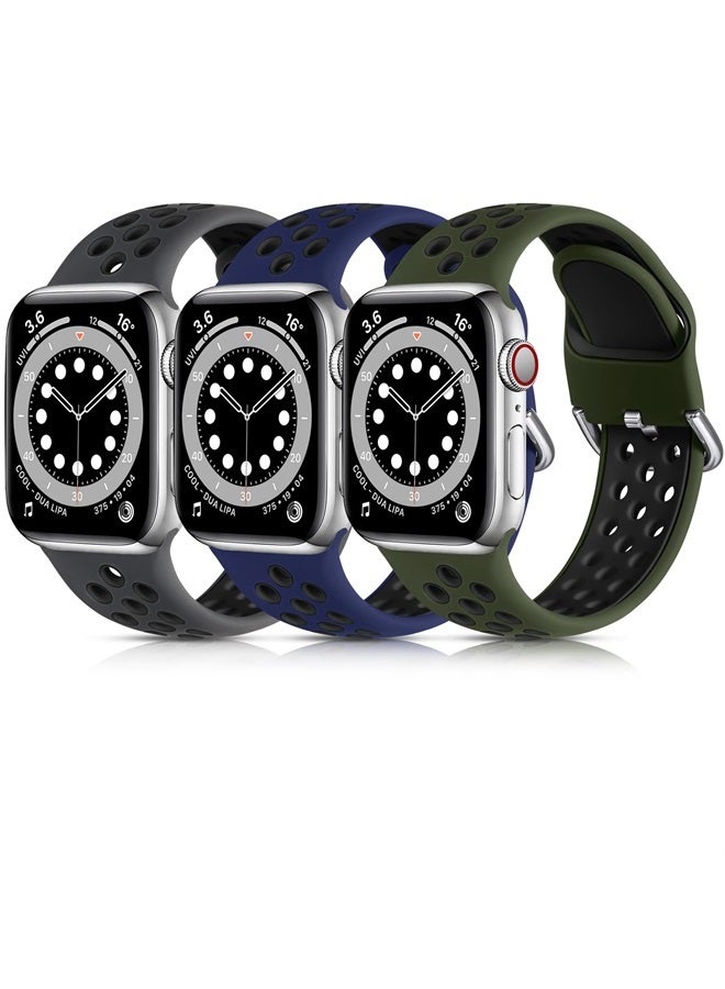 Compare 3 Pack Compatible for Apple Watch Ultra Band 49mm Series 87 Band 45mm 41mm Series 654SE 44mm 40mm Series 321 42mm 38mm, Breathable Silicone Sport Bands for iWatch Bands Men Women, ML at KSA Price