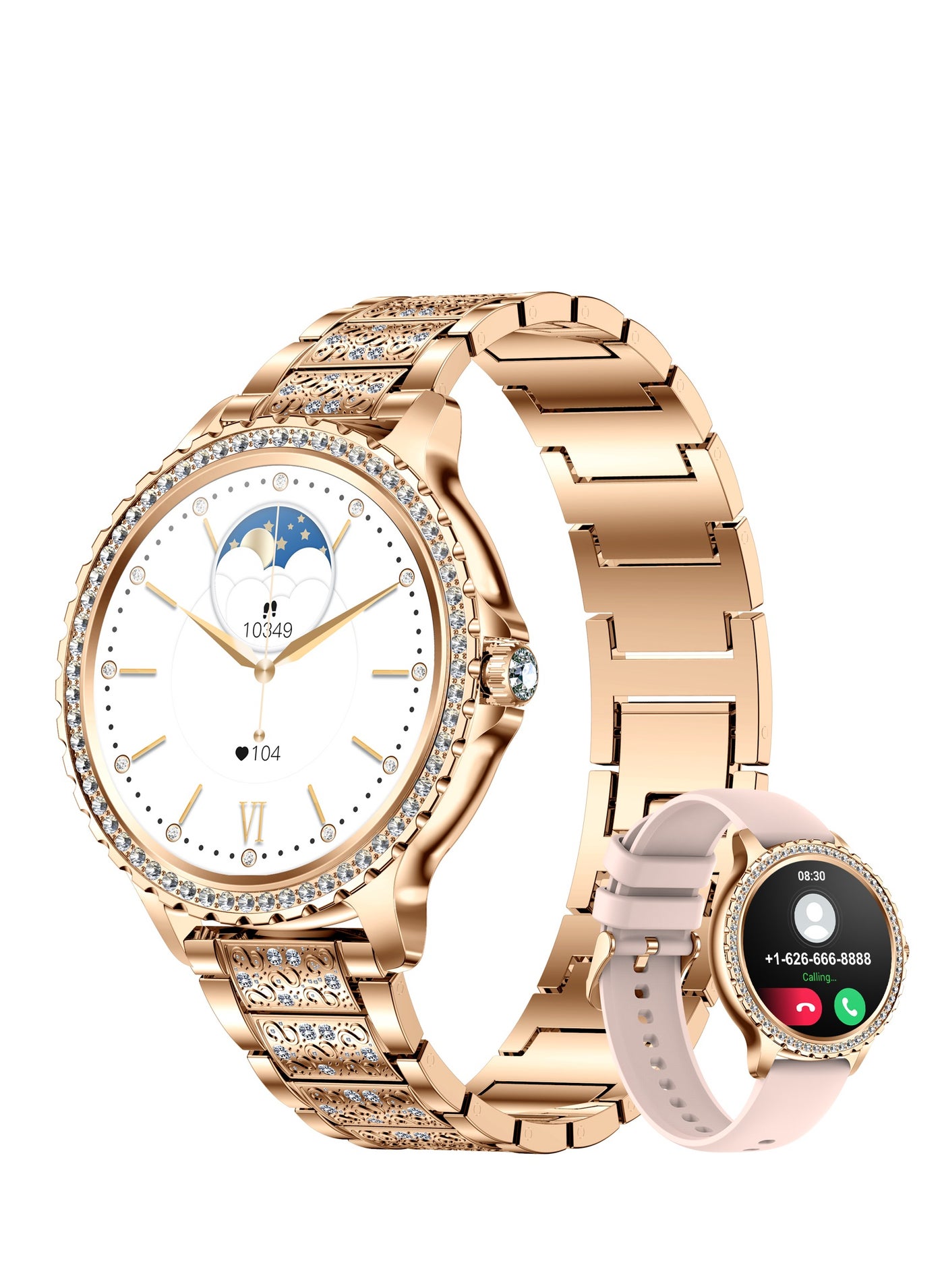 Compare Women Smart Watch Stainless Steel Gold Luxury Diamonds decoration Ladies Sport Smartwatches 24H Heart RateSleep Monitor IP67 Waterproof for Android IOS at KSA Price