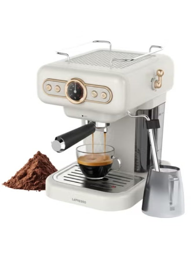 Compare Retro Espresso Coffee Machine Boiler Gauge and Milk Frother,1.2L Coffee Maker 950W, 15Bar Pump, CUP Warmer, Steam Control, Portable  White at KSA Price