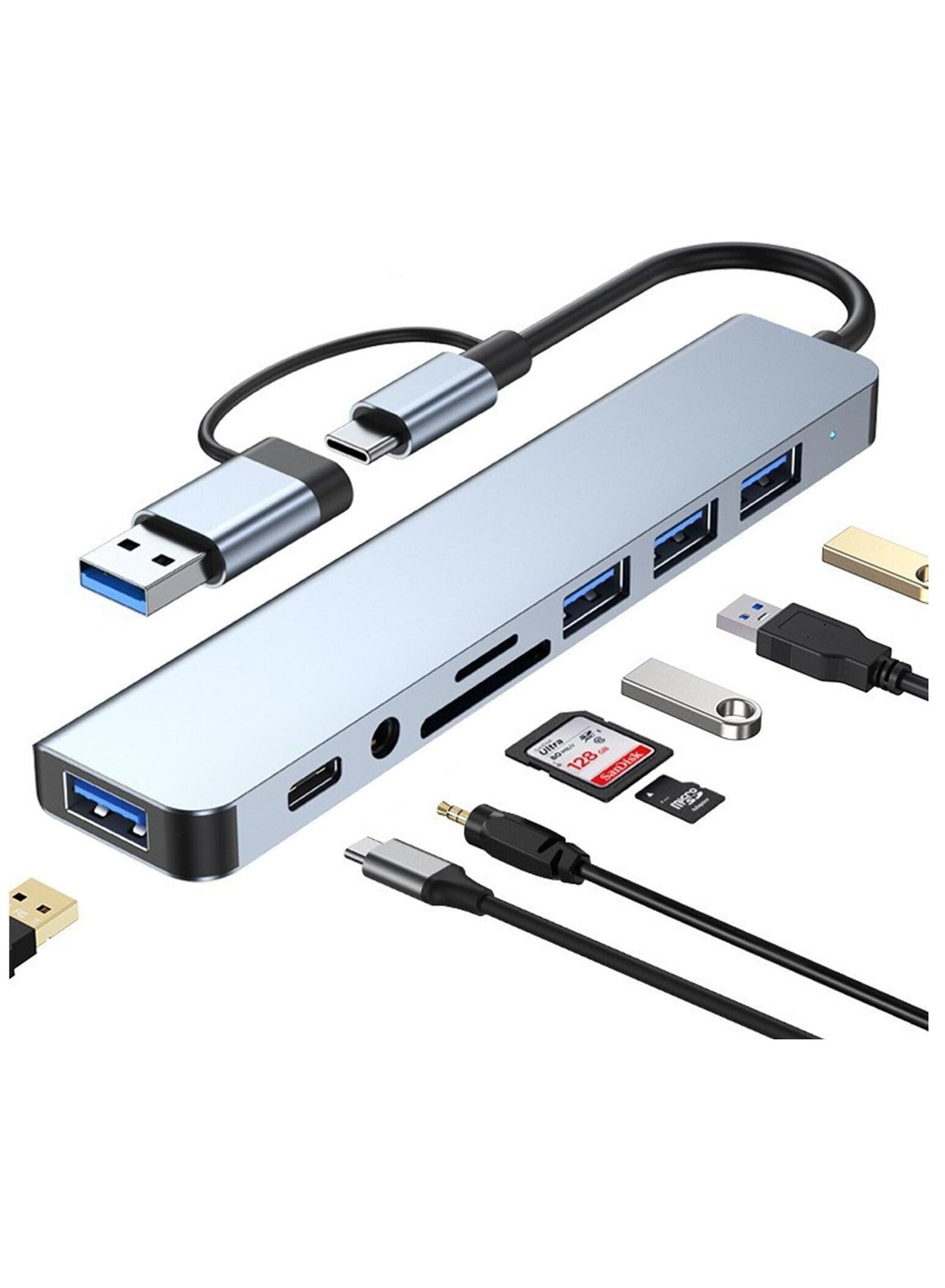 Compare USB C Hub 8in1 USB Splitter, Aluminum USB Hub with USB 3.0 USB 2.0  USBC Ports  SDTF Card Reader 3.5mm AUX  Compatible with MacBook ProAir PC  Laptop  Tablet Devices – Space Grey at KSA Price