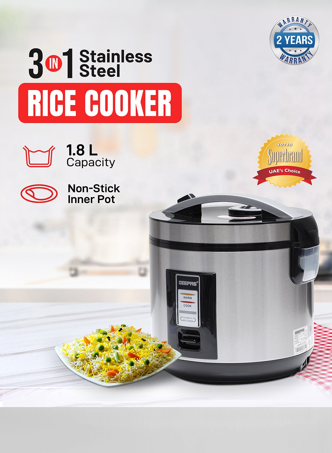 Rice Cooker 1.8 L Durable Construction| Removable…