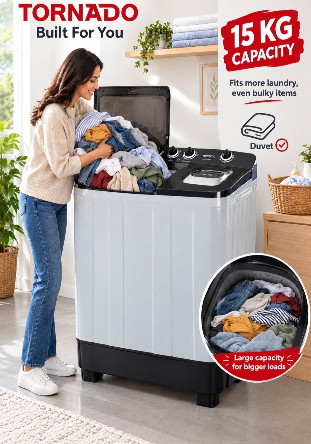 15 kg TORNADO Twin-Tub Semi-Automatic Washing…