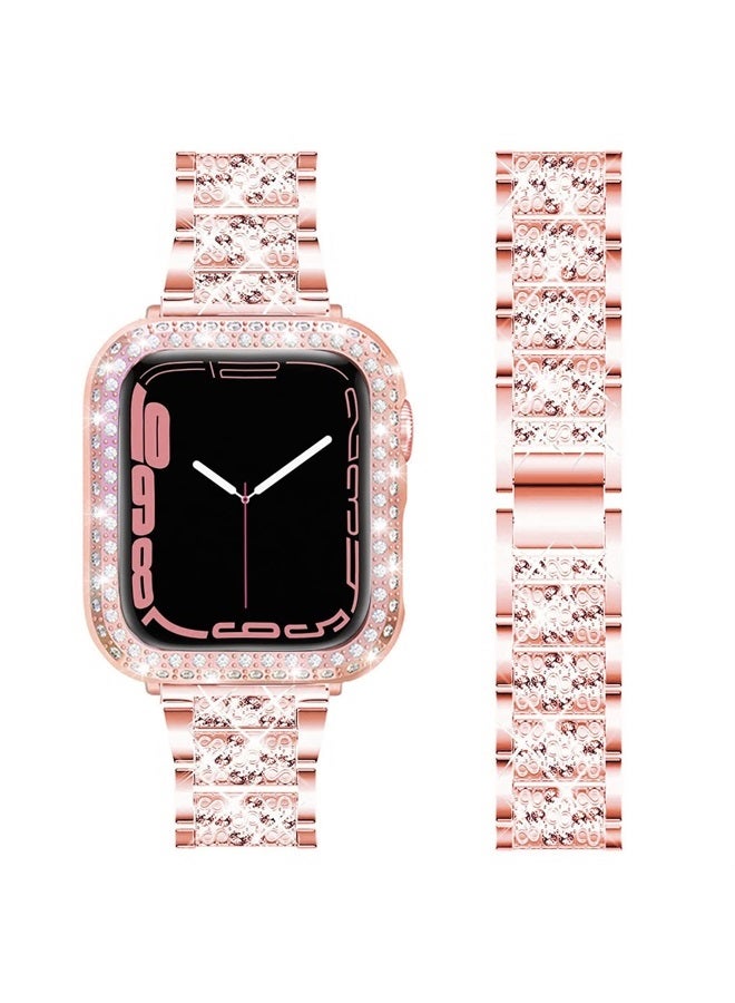 Compare Bands Compatible with iWatch 40mm 44mm, Bling Rhinestone Diamond Metal Strap with Protective Case Cover Replacement for Apple Watch Series 65  4  SE Women Men 44mm, Rose pink at KSA Price