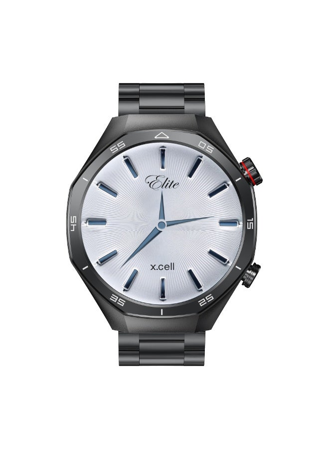 Compare Xcell Elite7 Smartwatch, 1.52 HD Display, Bluetooth Calling, Wireless Charging, HeartRateBPSpO?, Multi Language, IP67, 7 Days Battery, iOSAndroid Compatible Gun Frame with Black Metal Strap at KSA Price
