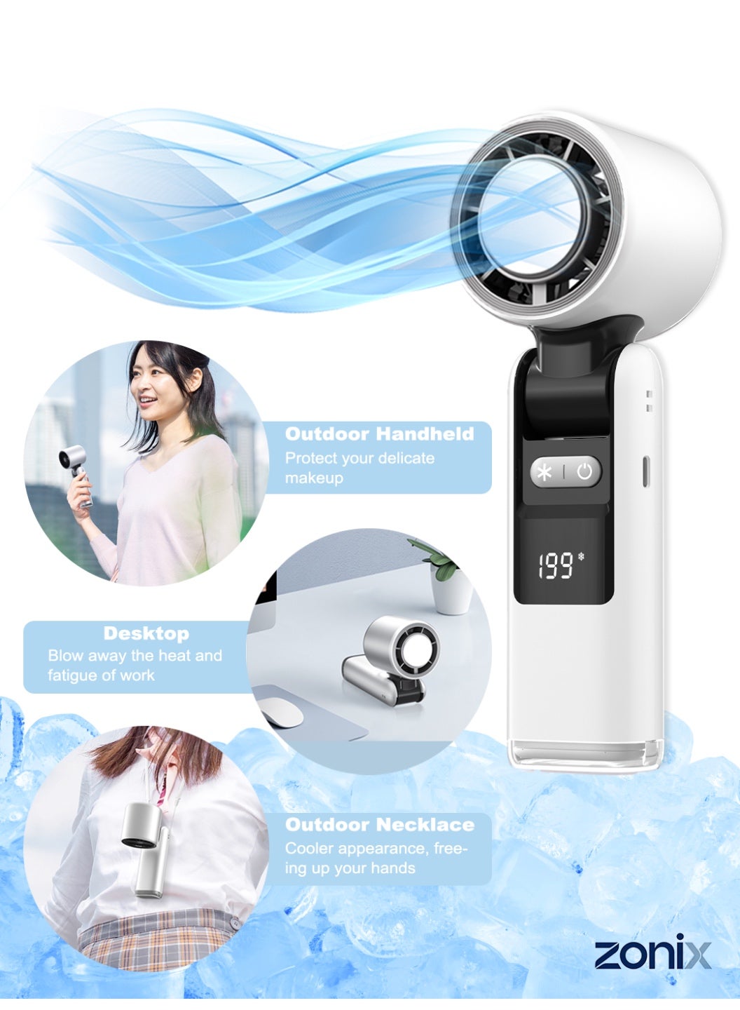 Compare Portable Handheld Fan with 199Speed IceCeramic Cooling, 4000mAh FastCharging & LED Digital Display, Adjustable Mini Fan for Travel, Camping, Indoor, Outdoor White at KSA Price